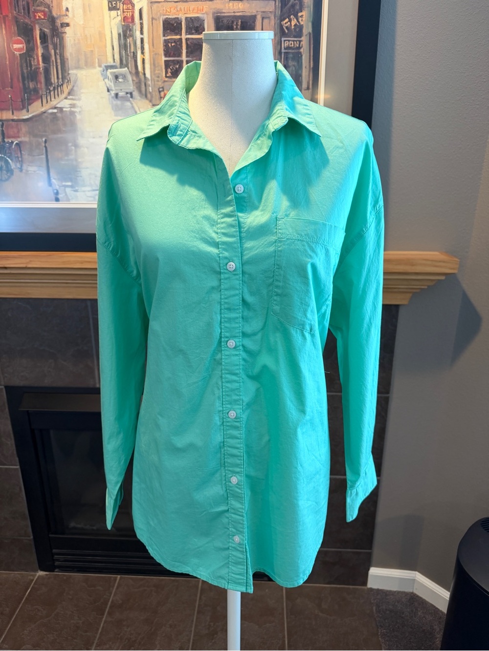 NWT Bright Mint boyfriend Button-Up Shirt